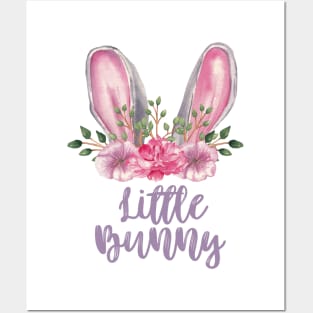 Little Bunny White Bunny Ears with Pink Flowers Posters and Art